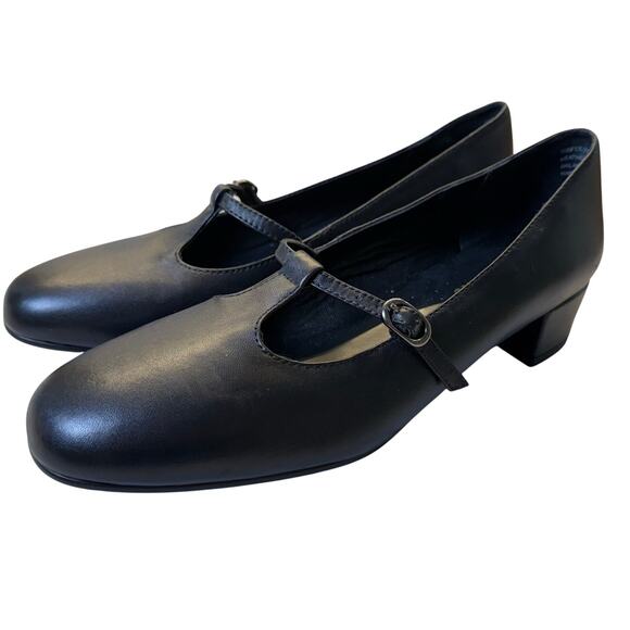 David Tate Black Mary Jane Low Heel Comfort Pumps Size 7.5 Wide - Picture 2 of 8